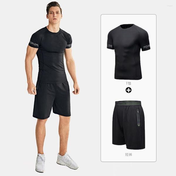 Camicie attive Mens Sport Running Set T-shirt a compressione Pantaloni Skin Hoop Maniche lunghe Fitness Rashguard Mma Abbigliamento da allenamento Palestra Tute da yoga