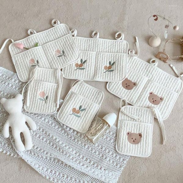 Caixas de armazenamento Bolsas organizadoras de berço bebê nascidas de fraldas de leito de algodão Caddy pendurado para o conjunto de roupas de cama infantil