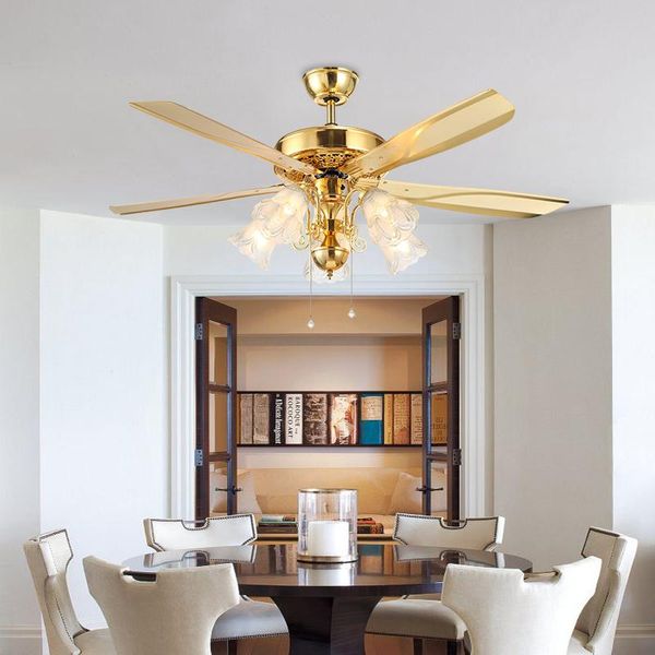 Ventilatori da soffitto Lampada da ventilatore a LED telecomandata di lusso nordica Moderna cucina da ristorante americana dorata elettrica domestica