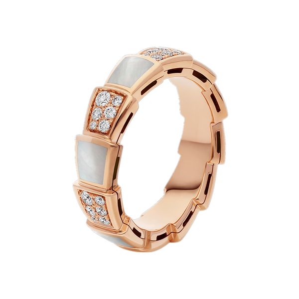 anéis de casamento anel designer anel serpentina branca mãe de pérola anéis de ágata vermelha 18 k rosa alto nível de personalização anel de cobra do anel de cobra cromada anel de anel cromo