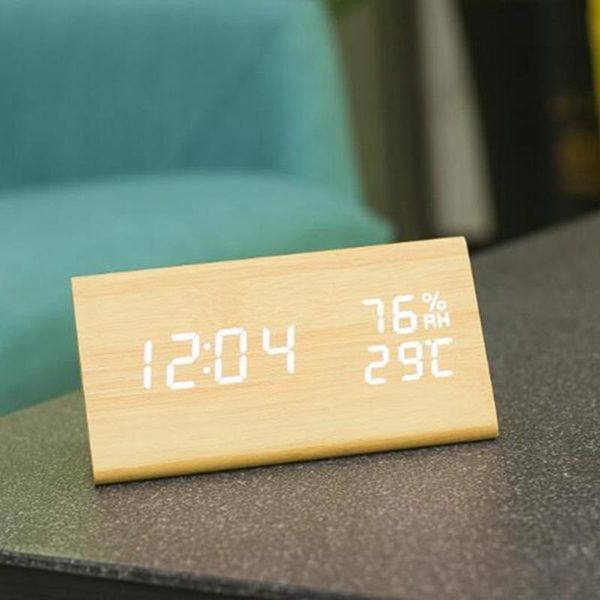 Uhren Zubehör Sonstiges Holz Digitaler Wecker LED USB/Batteriebetriebener Dimmer Innenhygrometer mit Klangsteuerung