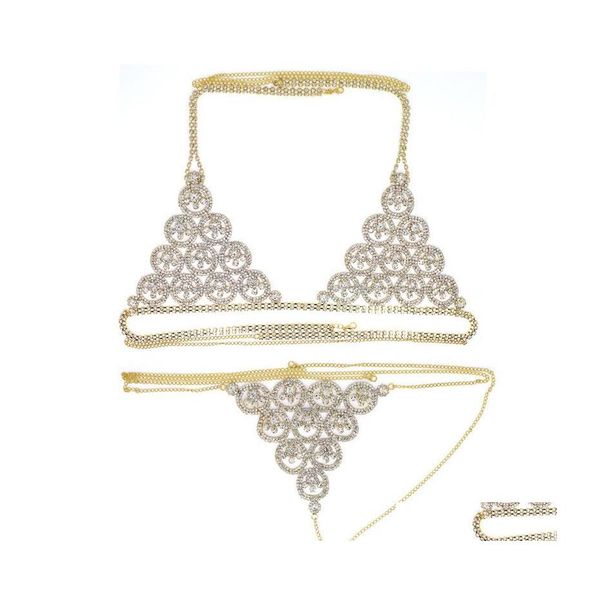 Altro Fashion Trend Style Body Chain Reggiseno Mutandine Donna Sexy Bling strass Bikini Jewelry Suit Petto perizoma C3 Drop Delivery Dhvxw