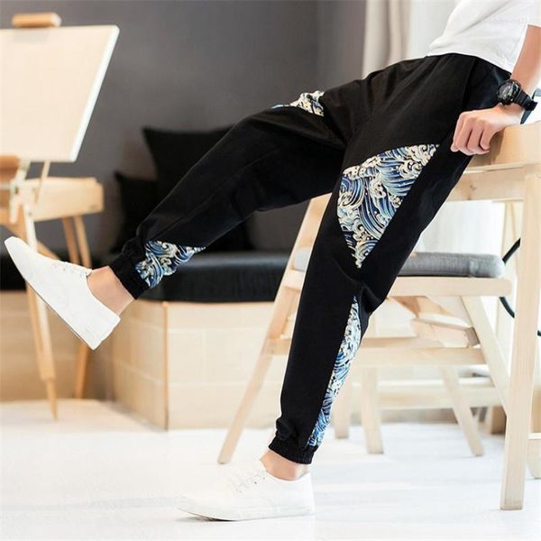 Abbigliamento etnico Uomo Pantaloni Stile giapponese Samurai Kimono Cardigan Homme Stampa cinese Wave Cotton Loose Plus Bottoms Pantaloni per adulti