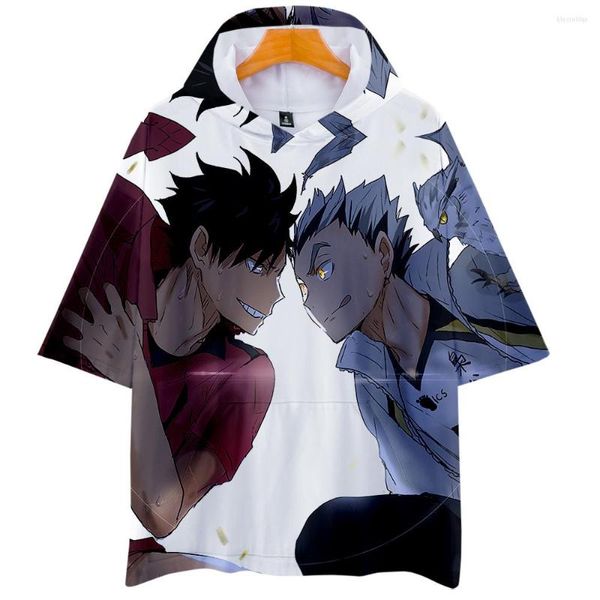 Camisetas masculinas Hip Hop Manga curta Moda de camiseta Top estampa com capuz 3d Colo