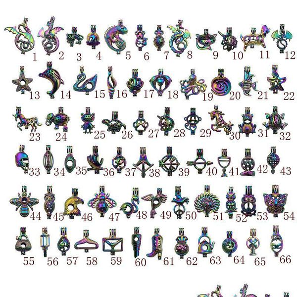 Dhgarden Dhjoc Medaillons 50 Stück Mix Regenbogen Perlenkäfig Perlen Medaillon Anhänger Schmuckherstellung Zubehör für Austernperlen Ätherisches Öl Diffuse