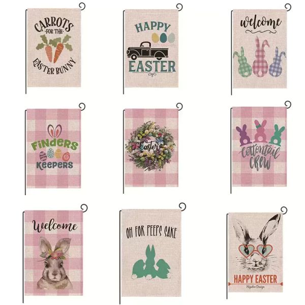 Happy Easter Bunny Garden Flag Doppia dimensione 12,5 x 18 pollici Primavera Coniglio Casa Bandiera Cortile Decorazione esterna Tela FY3425