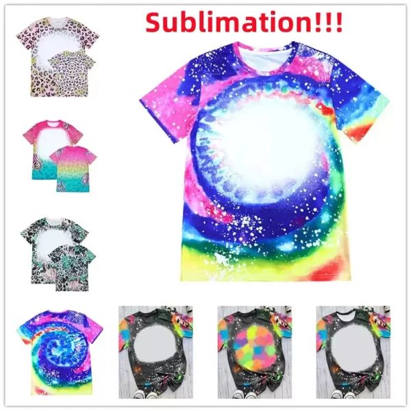 Party Leopard Print Sublimation gebleichte Hemden Hitze Transfer Blind Bleichmittel Hemd gebleichte Polyester T-Shirts US-Männer Frauen Lieferungen Großhandel Großhandel