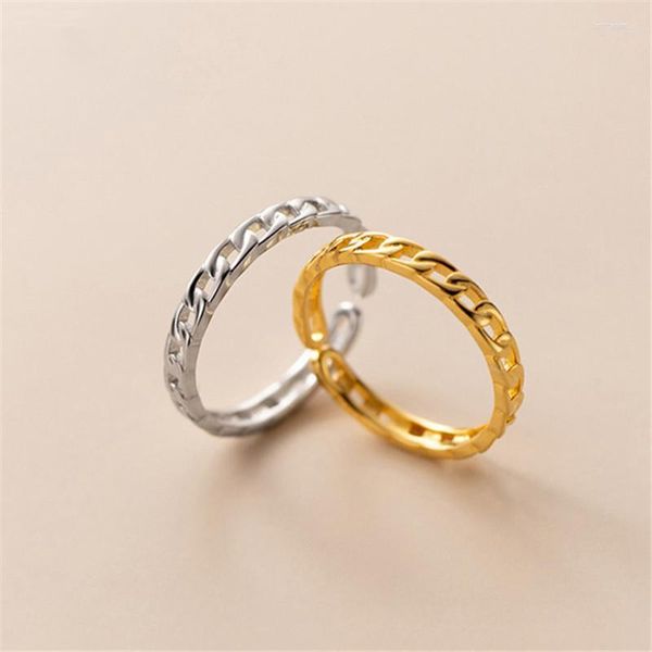Cluster Ringe Sterling Silber Ring Weibliche Einfache Hohle Kette Schnalle Coole Mode Einstellbare Finger Für Frauen AnillosCluster Brit22
