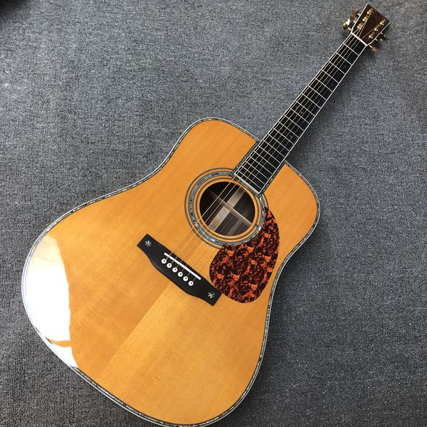 Özel gitar, katı AAA ladin üstü, abanoz klavye, gül ağacı kenarları ve arka, açık tuner, 41 inç yüksek kaliteli akustik gitar