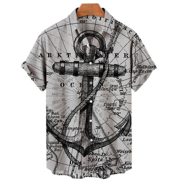 Camisas casuais masculinas 2023 Moda de verão Homem de manga curta Hawaiian Secy Plus Tamanho S-5xl âncora Estampada Praia para masculino