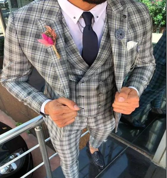 Abiti da uomo Tailor Made Plaid Mens Classic Formal Business Blazer Wedding Groom Tuxedo Set di 3 pezzi Costume Homme (giacca gilet pantaloni)