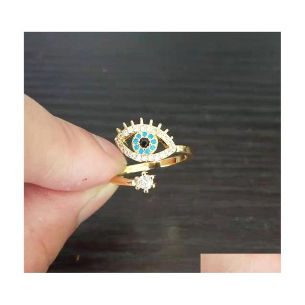 Anelli a grappolo Anello regolabile all'ingrosso per le donne Colore oro rosa Cristallo blu Evil Eye Gioielli da sposa Ragazze Party Bague Trendy Fas Dhrhy