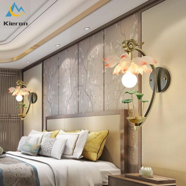 Lâmpadas de parede modernas minimalistas bonitos lótus quarto sala de estar de cabeceira zen lâmpada de chá decorativa