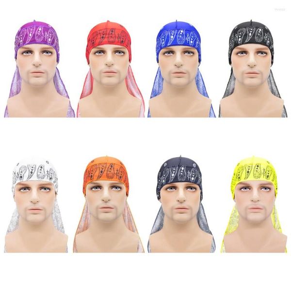 Berets Unisex Herren Durags Hip Hop Bandana Piratenkappe Du Doo Rag Seidige Durag Stirnbänder Kopfbedeckung Long Tail Frauen Haarschmuck