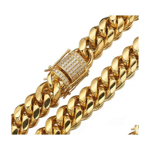 Catene 618mm Largo Acciaio inossidabile Cubano Miami Collane Cz Zircon Box Lock Big Heavy Catena d'oro Gioielli Hiphop 436 Q2 Drop Delivery P Dhcf4