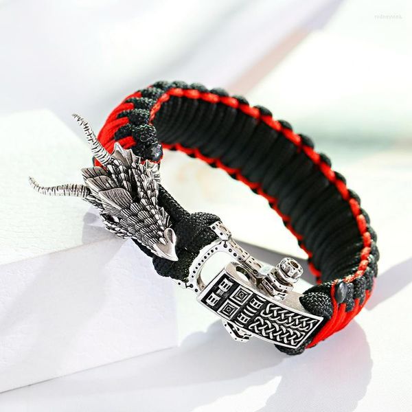 Strand Beaded Strands Charm Color argento Dragon Braided Paracord Bracciale da campeggio Uomo Escursionismo Accessori outdoor Pulseira MasculinaBeaded