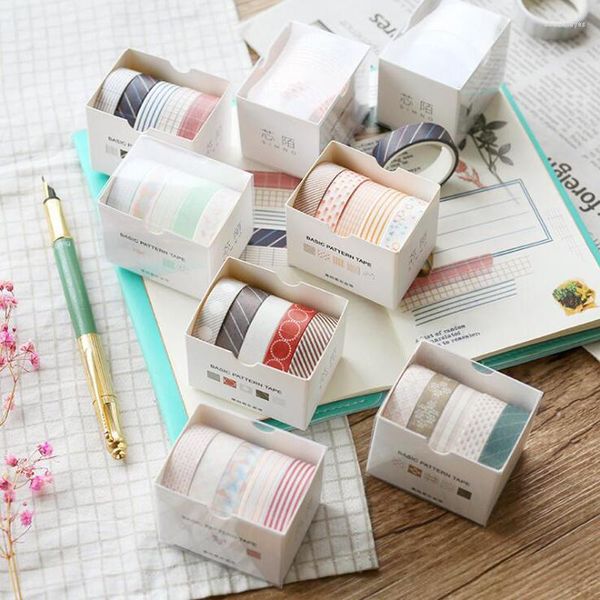 Geschenkpapier Ausverkauf 5 Stück/Set gestreift/Gitter/Blumen Basic Graphic Series Papier Washi Tape selbstklebend DIY Aufkleber Etiketten Maskierung