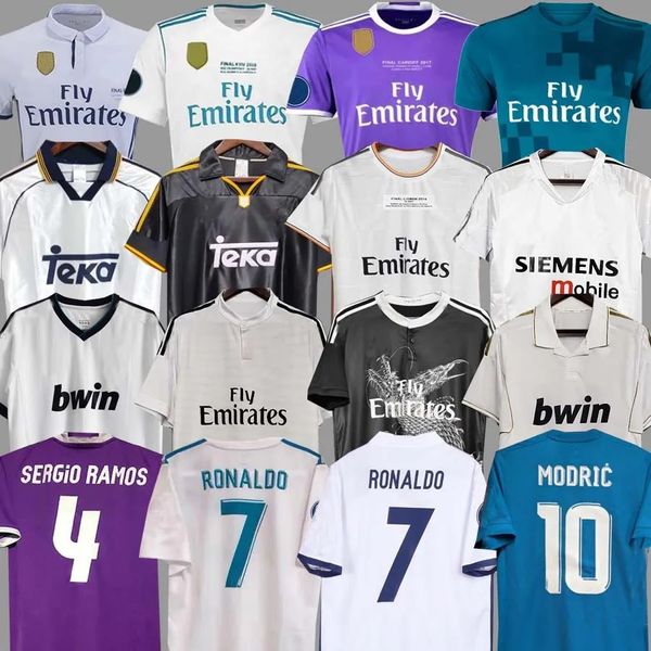 Real Madrids 17 18 Jerseys de futebol retrô Guti Ramos 13 14 15 15 16 17 18 Zidane Beckham Raul 94 95 96 97 98 99 00 01 02 03