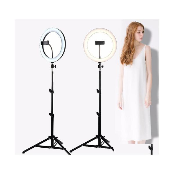 Vanity Lights LED Selfie Ring Light Studio Po￧￣o O preenchido Dimmable com trip￩ usado para telefone Yutube Makeup Live Video Drop Deli DHCGR