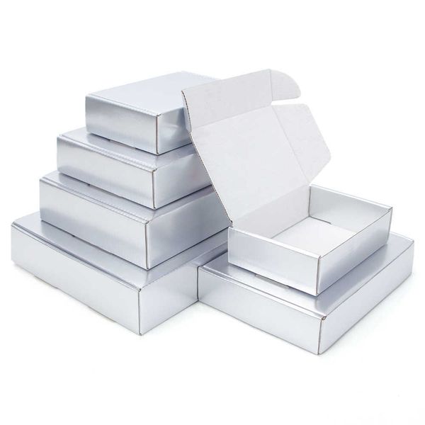 Geschenkpapier 5 Stück / Silberfarbene Großhandelsverpackung, kleine Geschenkbox, 3-lagiger Wellpappenkarton, benutzerdefinierter Größendruck 0207