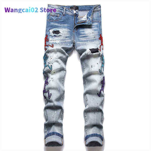 Herren Jeans Frühjahr Neue Kleine Fuß Stickerei Hip Hop Jeans Männer Enge Elastische Knie Reißverschluss Loch Männer Jean Trend männer Pantalon Homme Hommes Jeans 020723H