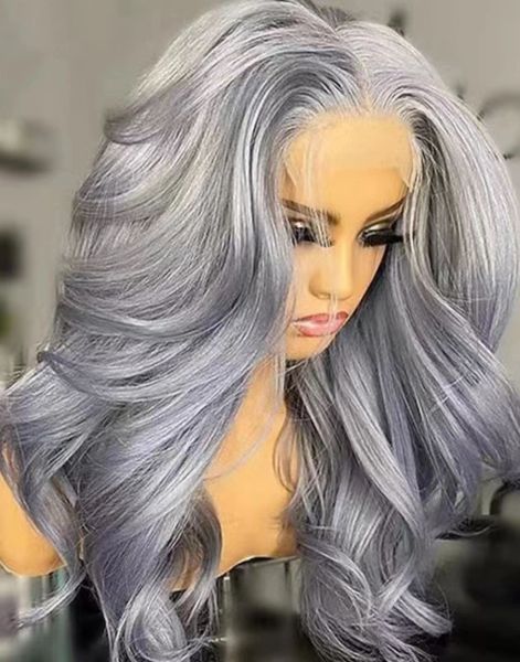 Capelli umani in pizzo Glueless 4x4 Colore grigio ghiaccio