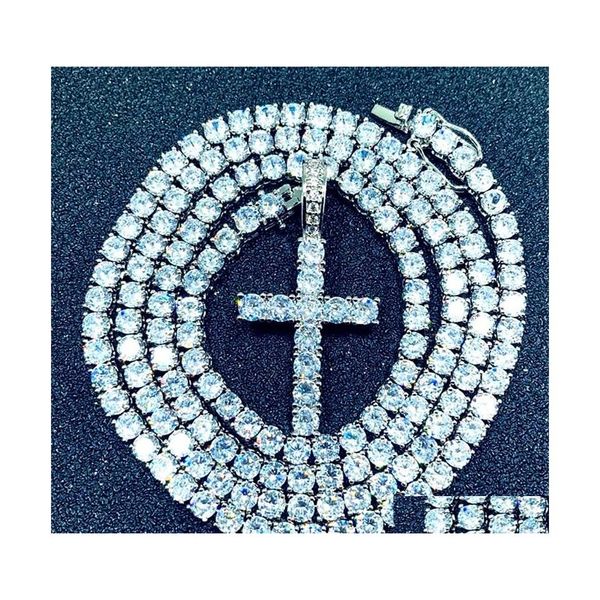 Colares pendentes Iced Out Zircon Cross com colar de corrente de t￪nis de 4 mm conjunto de j￳ias de hip hop de 4 mm CZ 891 Q2 Drop Delivery Pen Dhgby