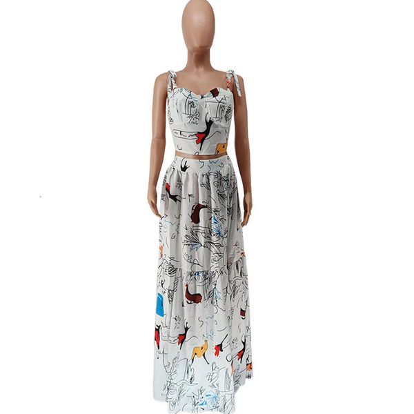 Повседневные платья CM YAYA с принтом граффити, женское бальное платье с большой распашной накидкой, костюм с длинной юбкой макси и укороченный топ, одинаковые комплекты из двух предметов, шикарные наряды 230105 2024