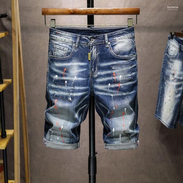 Мужские джинсы 2023 Летние джинсовые шорты мужчины мужчины покраска печати мужской бегун