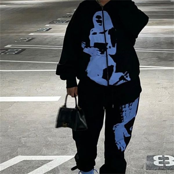 Мужские толстовок толстовок Zsking Kawaii граффити девчачьего припечатка аниме -толстовка женского корейского стиля Случайный случайный уличный хип -хоп готический толчок 230206