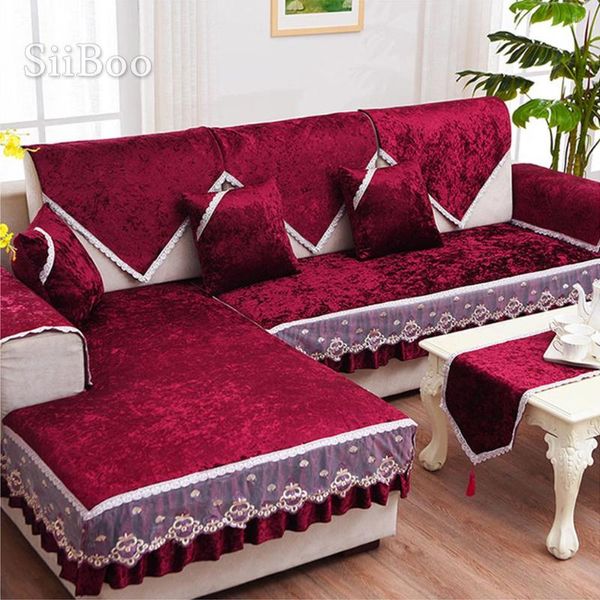 Chaves de cadeira Vinho de vinho de luxo Red Gold Gold Velvet Sofá Cover Móveis Slipcovers Couch seccional para sala de estar Fundas de SP4880