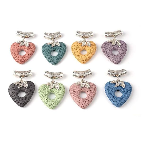 Colares pendentes por atacado Love Heart Lava Stone MTILayer Colares essencial ￓleo de ￓleo Rocha Vulc￢nica Mulheres J￳ias Drop Dhgarden Dhgdw