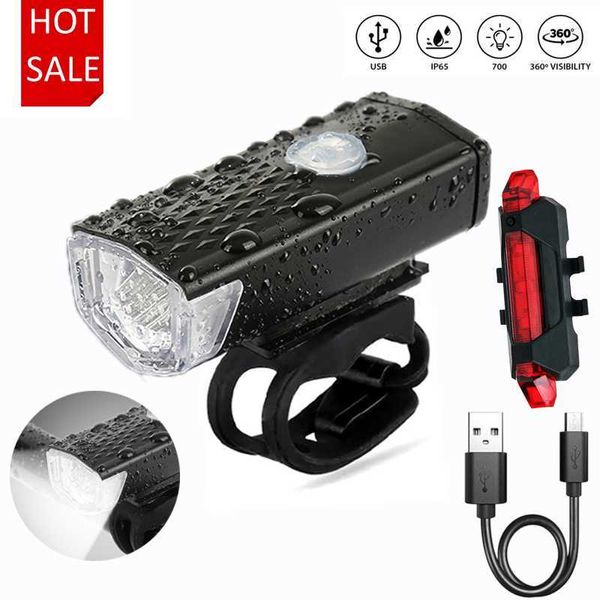 S 2pcs LED USB recarregável 300 lúmens 3 modos Modos Bicycle Lamp MTB Road Bike Front e Light Set Lanterna 0202