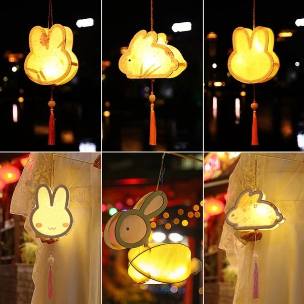 Altri articoli per feste per eventi Festival cinese di metà autunno Pacchetto di materiali per lanterne in legno fatte a mano fai-da-te con lampada a sospensione a forma di coniglietto di coniglio carino con luce a LED 230206