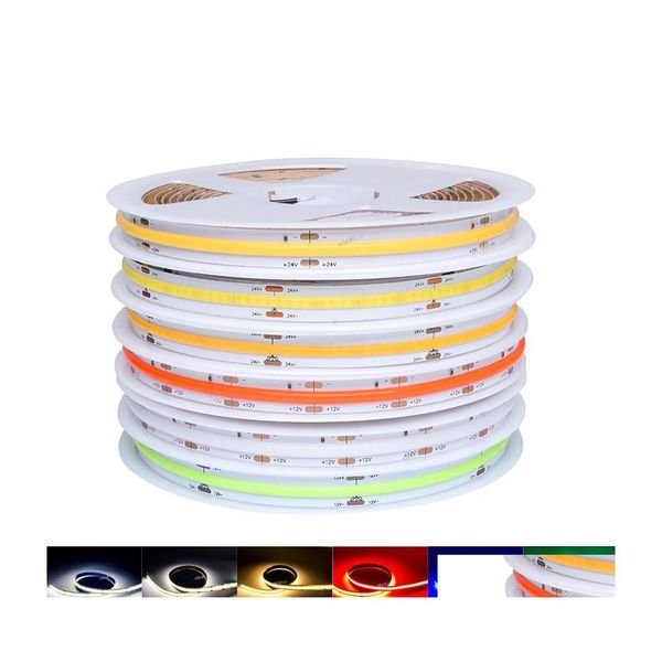 Strisce Led Flessibile Cob Strip Light Dc12V Fob 10Mm Nastro Dimmerabile Ad Alta Densità Rosso Verde Blu Natura Caldo Freddo Nastro Bianco Puro Ce D Dhdn5