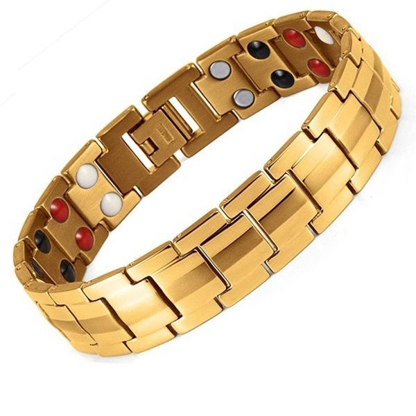 Pulseira de abre de moda pulseiras magnéticas para homens alívio da artrite dor saúde dupla linha 4 elementos ímãs fortes