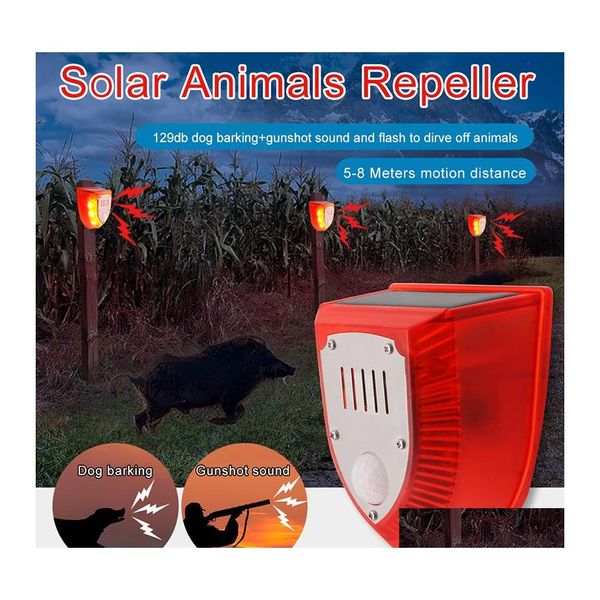 Solar-Gartenleuchten, Sicherheitsalarm, 129 dB, Waffengeräusche, Hundegebell, Licht, Strobe-Warnlampe für den Bauernhof, Scheune, Hof im Freien, Dro Dhhre