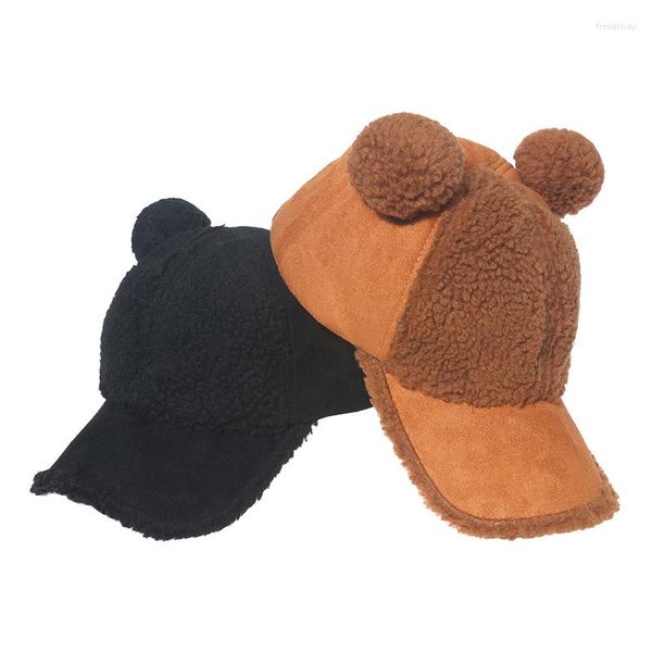 Berretti Lana di agnello Giappone e Corea del Sud Berretti da baseball in peluche carino Orso caldo Tesa curva Autunno Inverno Donna # 39; s Cappelli