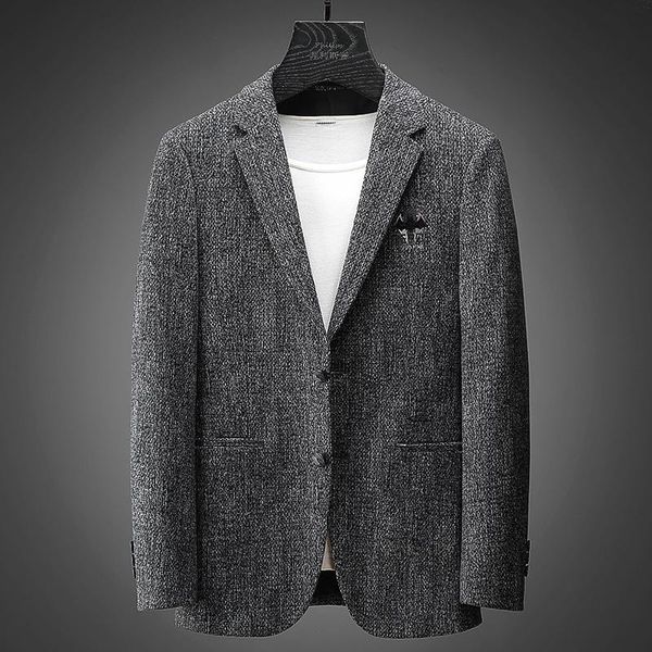 Мужские костюмы Blazers Fashion Fashion Grey Texture Высококачественный отдых Slim Fit Single West Cust осень и зимний теплый шерстя