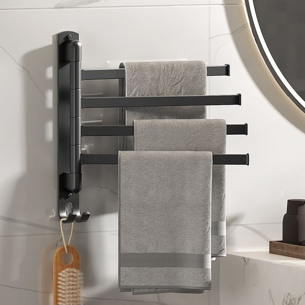 Prateleiras do banheiro Rack de toalha Rack de toalhas Rotativo Espaço de alumínio 3/4/5 cabide de barra de barra de cozinha papel de parede pendurada montada em parede 230207