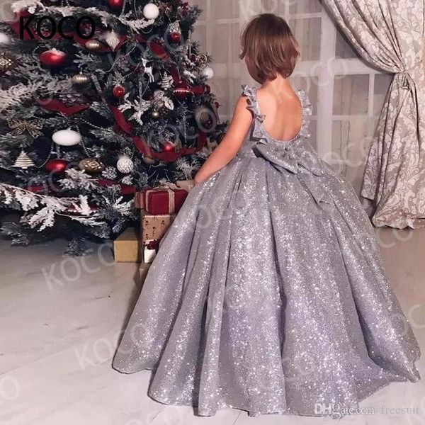 Abiti da ragazza JONANY Fiore d'argento lucido Piccola principessa per matrimonio Festa di compleanno Abito da ballo Pageant Santa Comunione