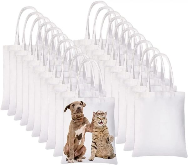 Sacolas brancas de sublimação favorecem sacolas de compras de lona em branco para decoração e artesanato DIY DHL New