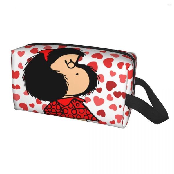 Kosmetiktaschen Mafalda Power With A Surprised Face Bag Kawaii Quino Cartoon Make-up-Etui mit großer Kapazität zur Aufbewahrung von Toilettenartikeln