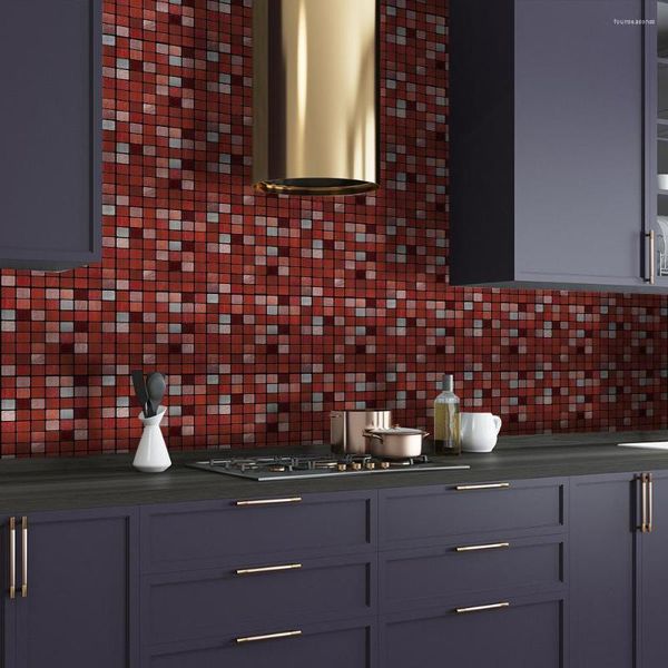 Wandaufkleber, rote Fliesen, Küche, Mosaik, selbstklebend, Peal Stick, WC, Badezimmer, Backsplash-Panel, Tapete, PVC, Kunstdekoration