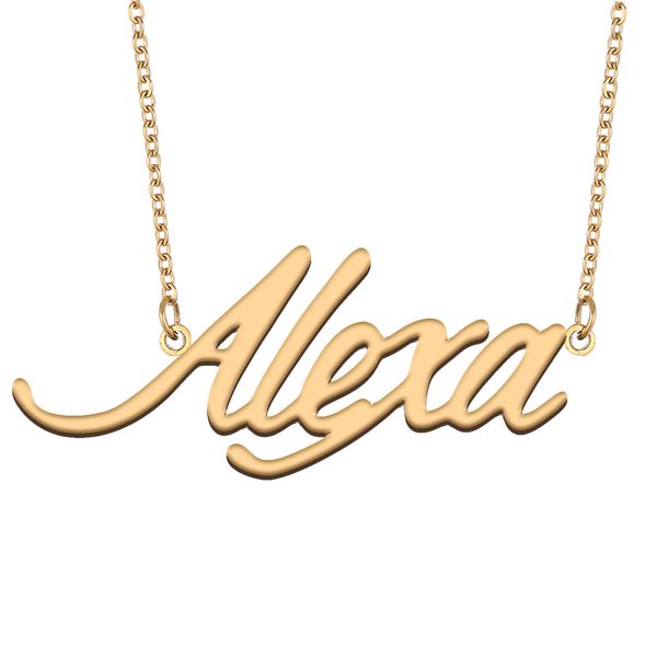 Alexa Adı Kolye Kadınlar İçin Kişiselleştirilmiş Mektup Yazı Tipi Etiketi Paslanmaz Çelik Altın ve Gümüş Özelleştirilmiş Nameplaj Kolye Takı