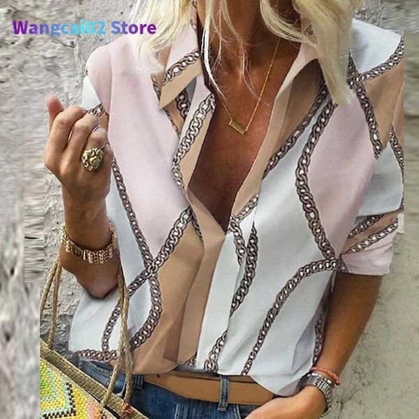 Camicette da donna Camicie Camicetta e camicia con stampa a catena Camicia vintage a maniche lunghe da donna Top e camicetta da donna Taglie forti Top 5XL Primavera 020723H