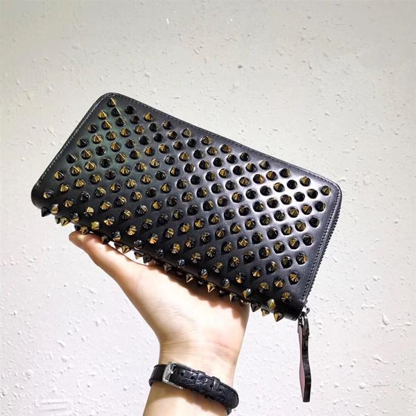 2021 neue Top Männer Lange Stil Getäfelten Spikes Kupplung Frauen Patent Genui Leder Gemischte Farbe Nieten tasche Kupplungen Dame Lange geldbörsen wit2664