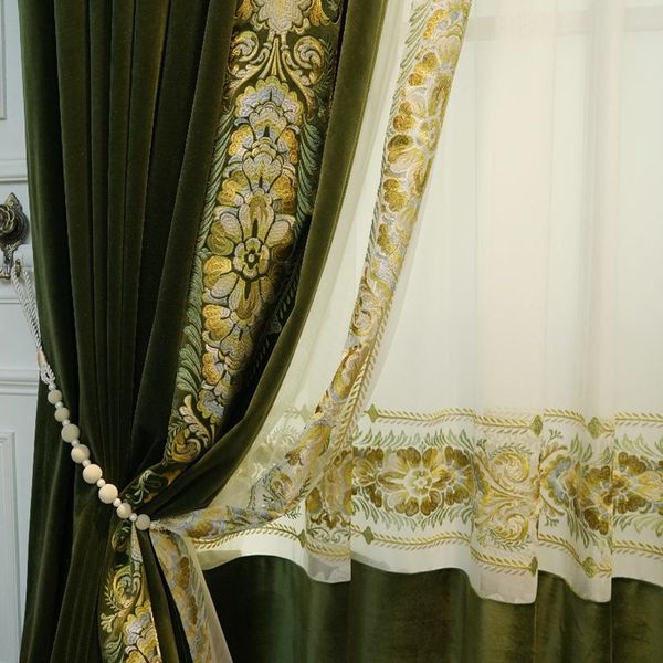 Cortina cortina cortina retro americana bordada floral floral veludo de ponta francesa luz de luxo de luxo janela de varanda cortinas para sala de jantar estar
