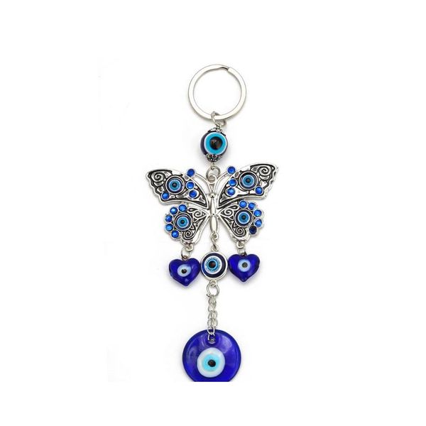 Ключевые кольца модные бабочка Кейринг Evil Eye Charms Glass Caychain подходит для женщин украшения домашняя сумка автомобильные аксессуары для ювелирных изделий 123c3 dhawz