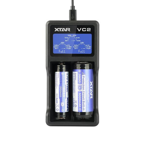 XTAR VC2 18650 Carregador de bateria Teste Capacidade de baterias Exibir carregador USB para 10400-26650 Bateria de íon de lítio 21700 18650 Chargers